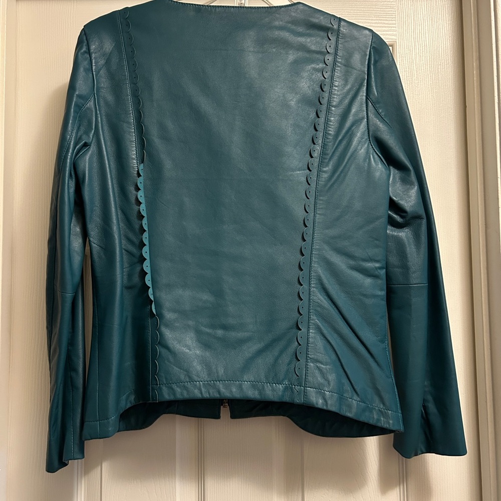 Hinge Deep Teal Lightweight Leather Jacket - Picture 3 of 5